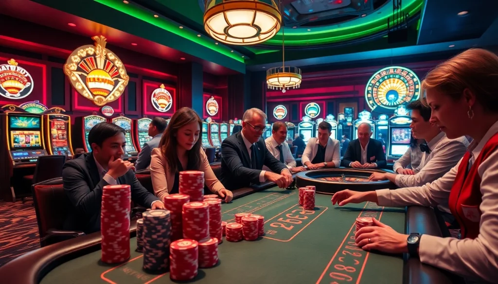 Experience high-stakes poker action at Haywin Casinos with vibrant tables and enthusiastic players.