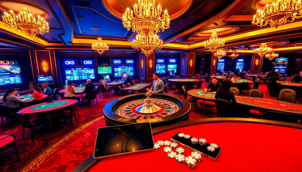 Players enjoying the excitement of OK365's casino experience with vibrant gaming tables.