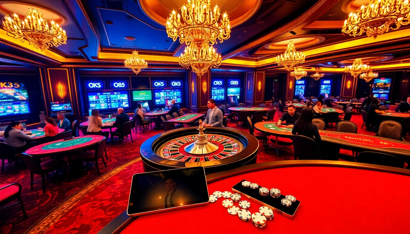 Players enjoying the excitement of OK365's casino experience with vibrant gaming tables.