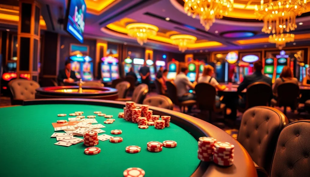 Players enjoying thrilling games at b52club's luxurious casino.