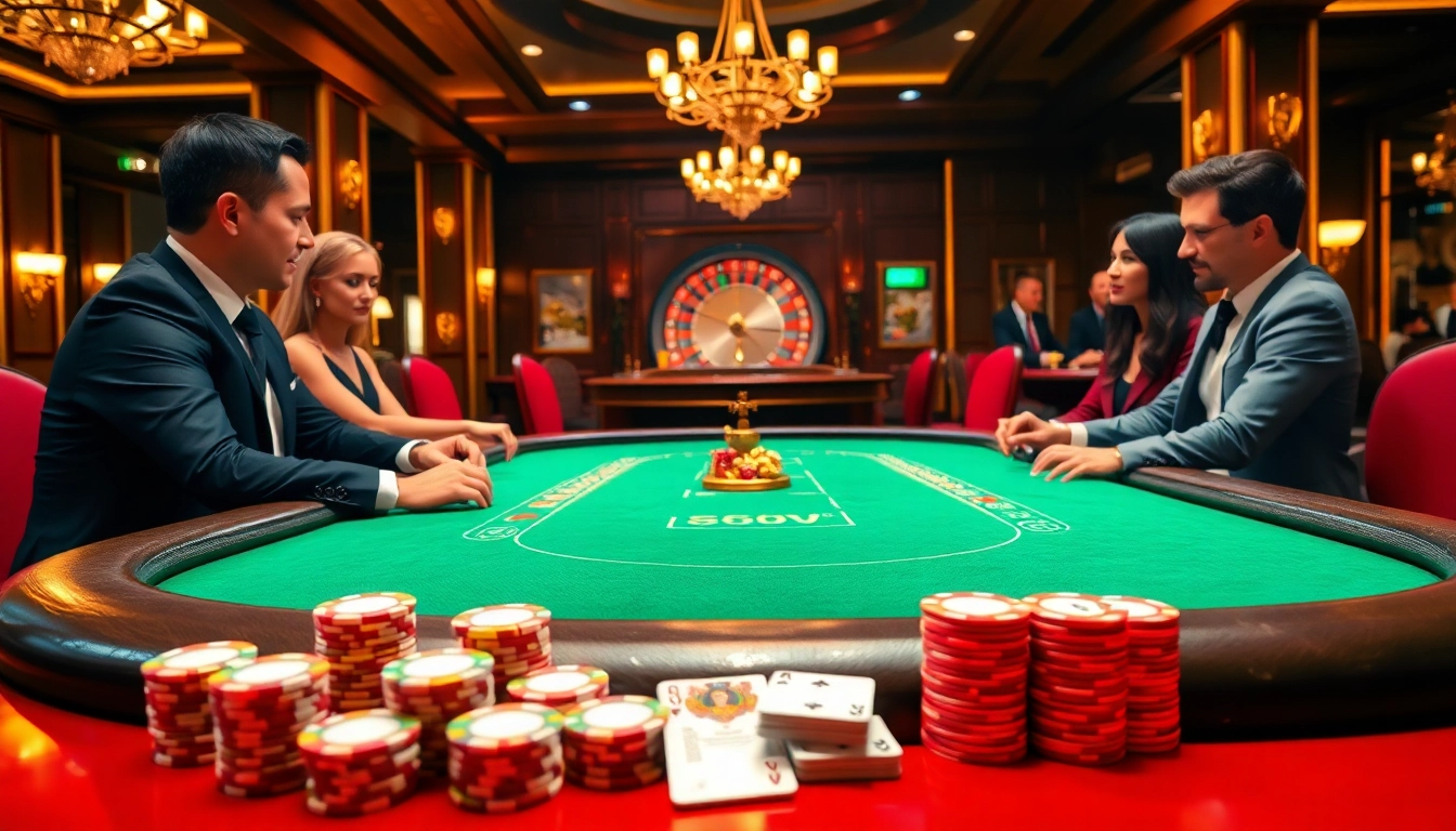 Experience high-stakes poker action at an s88vip upscale casino setting with vibrant ambiance.