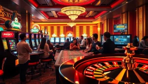 Experience the excitement of Phsky's gaming action featuring vibrant slot machines and thrilling poker tables.