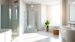 Stylish shower doors uk enhancing a modern bathroom design with sleek amenities.