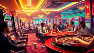 Tham gia vào thế giới cờ bạc đầy kích thích tại https://luck8.com, với máy xèng đầy màu sắc và người chơi ở bàn poker.