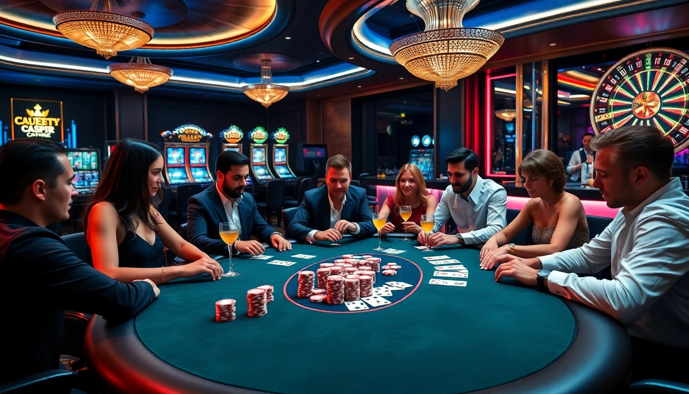 Experience the thrilling gameplay at https://www.bdjl.org/ with diverse poker players at a luxurious casino table.