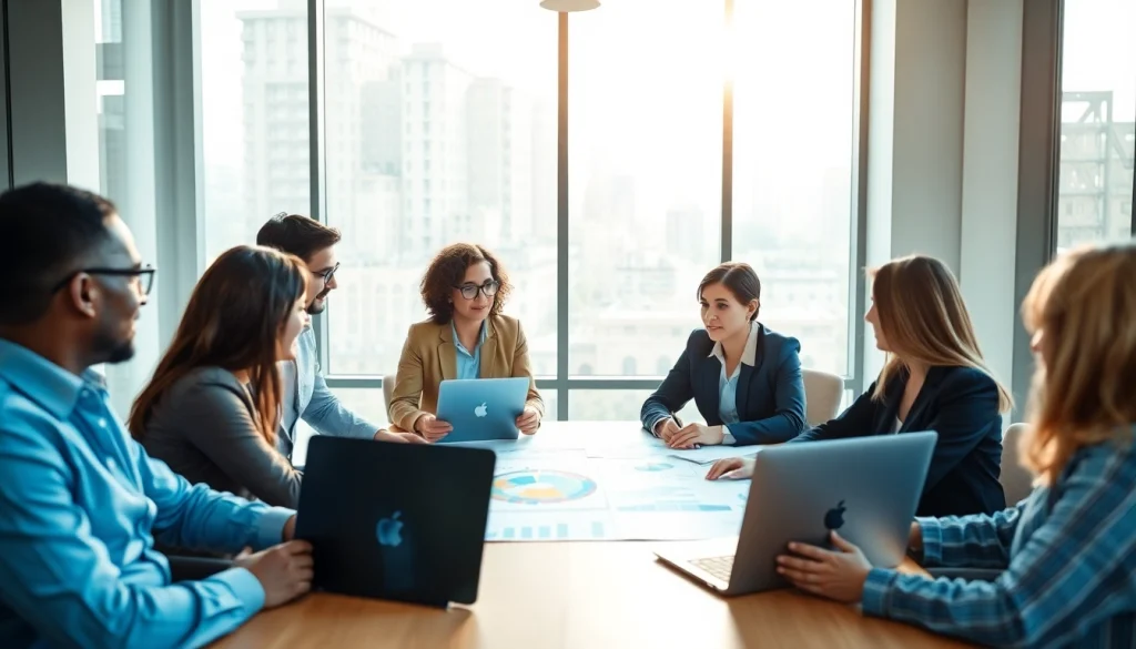Crisis management consultant leading a team strategy session in a professional office.
