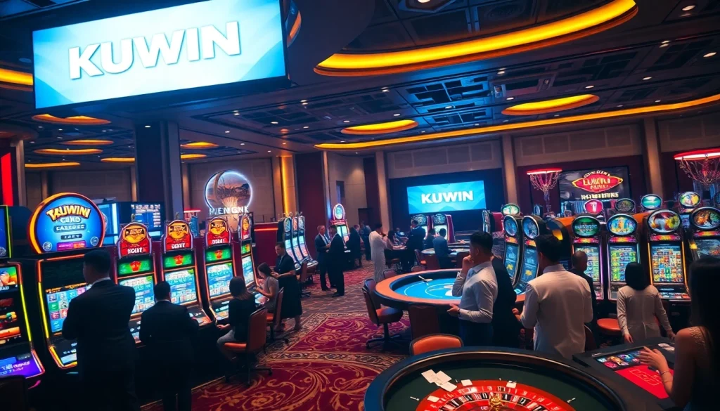 kuwin casino experience with vibrant gaming tables and excited players