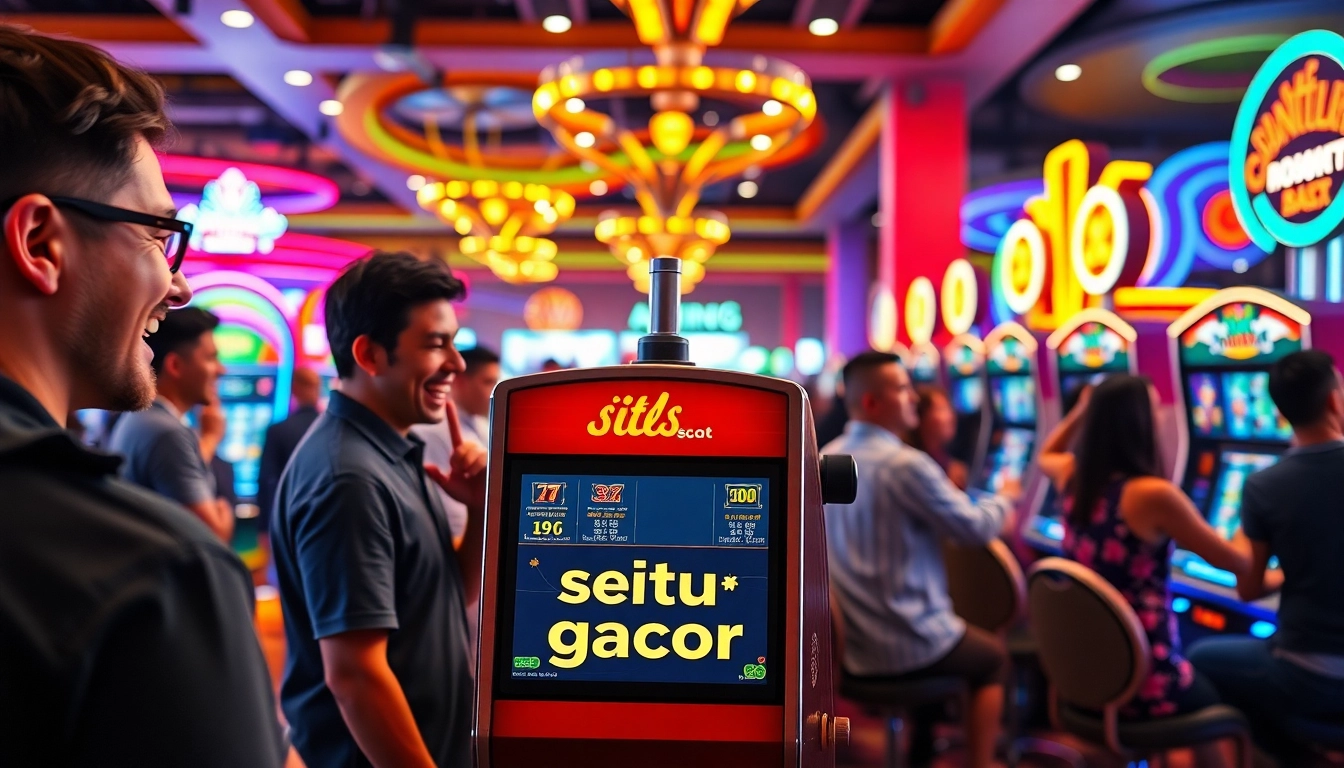 Pemain yang bersemangat bermain mesin slot situs slot gacor di kasino yang ramai.