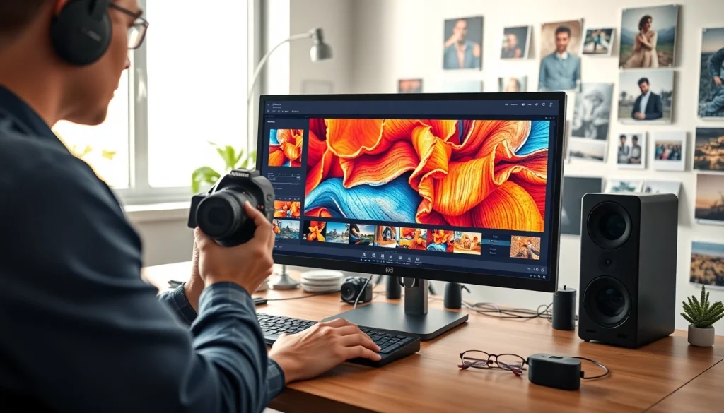 Enhance photos using exceptional photo editing presets for Lightroom in a vibrant studio.