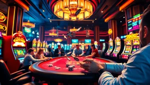 Action-packed scene featuring Tool xổ số siêu tốc in a luxurious casino setting.