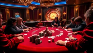 Players strategize at a poker table in a luxurious setting, highlighting rik vip gaming excitement.