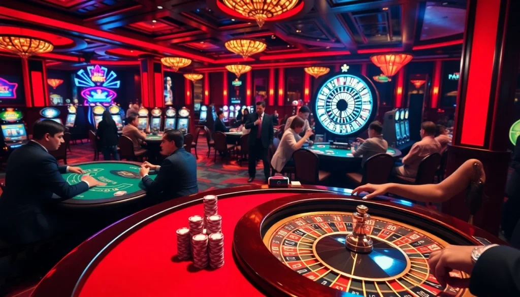 Gambling at 789BET with players engaging in roulette and blackjack in a luxurious casino setting.