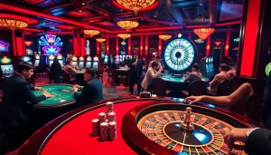 Gambling at 789BET with players engaging in roulette and blackjack in a luxurious casino setting.