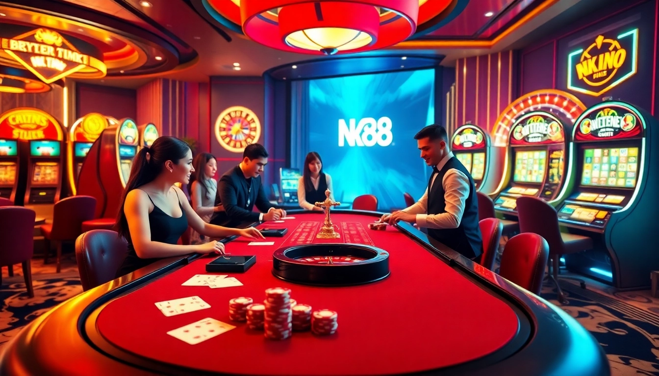 Players winning big at NK88's vibrant casino games showcasing excitement and strategy.