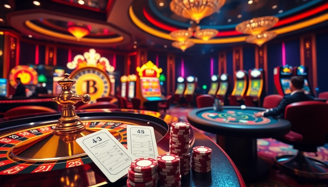 Engage with dynamic casino visuals at BJ38, showcasing vibrant slot machines and poker action.