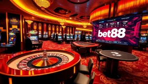 Experience the thrilling atmosphere of Bet88 at a vibrant casino gaming floor.