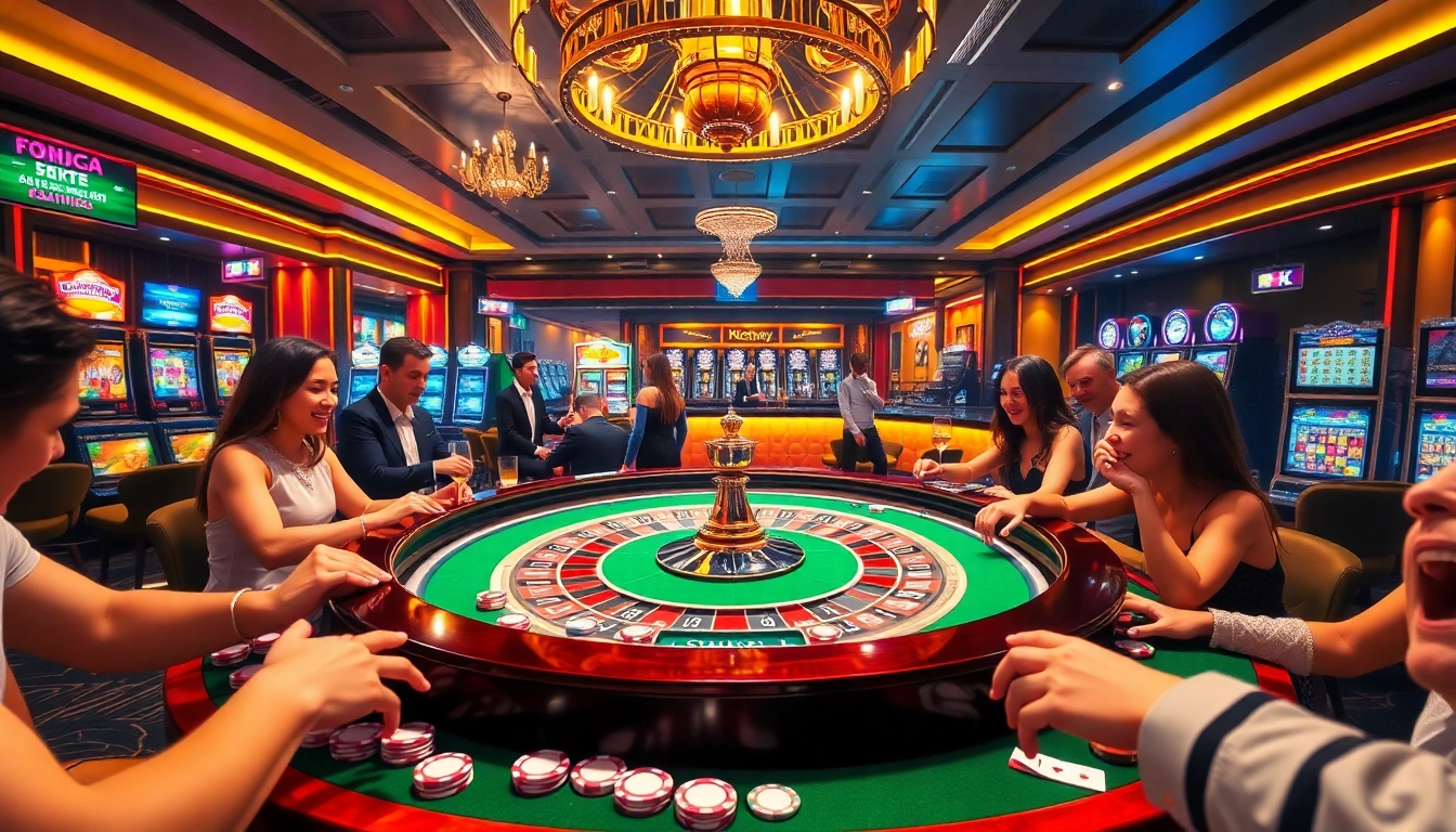 A captivating gambling scene at https://xx88.day/ featuring a luxurious roulette table and excited players.