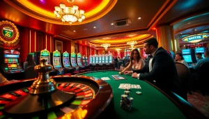 Rasakan sensasi berjudi dengan suasana kasino yang bersemangat yang menyoroti meja poker 'datuk win'.