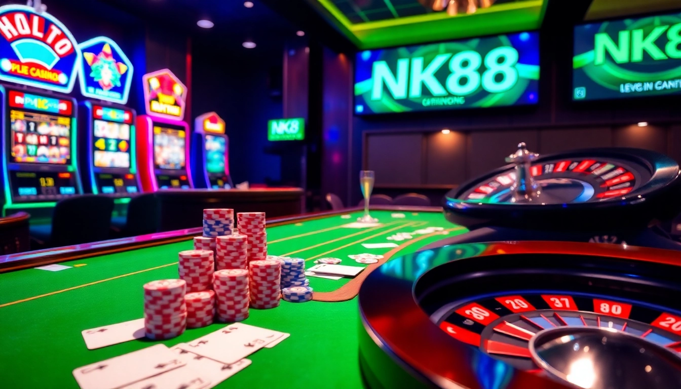 Engaging online casino atmosphere showcasing NK88 tables with vibrant gaming elements.
