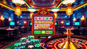 Experience mahjong ways 2 in a thrilling casino atmosphere, featuring vibrant slot machines and luxurious decor.