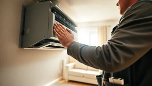 Expert HVAC repair Mt Kisco service technician fixing air conditioning unit in a home.