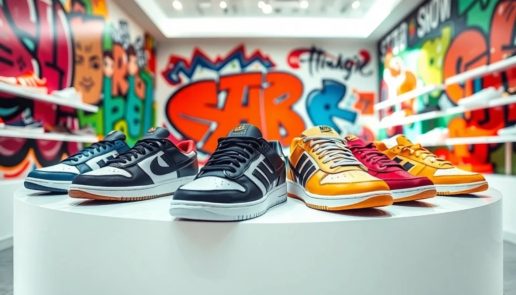 레플리카사이트에서 다양한 스니커즈를 전시하는 모습.