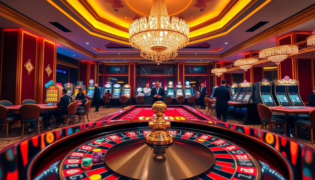 Engage with the thrilling atmosphere of tr88 casino, featuring roulette and exciting gaming tables.