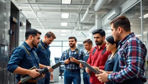 General building maintenance team efficiently performing office upkeep tasks in a professional setting.
