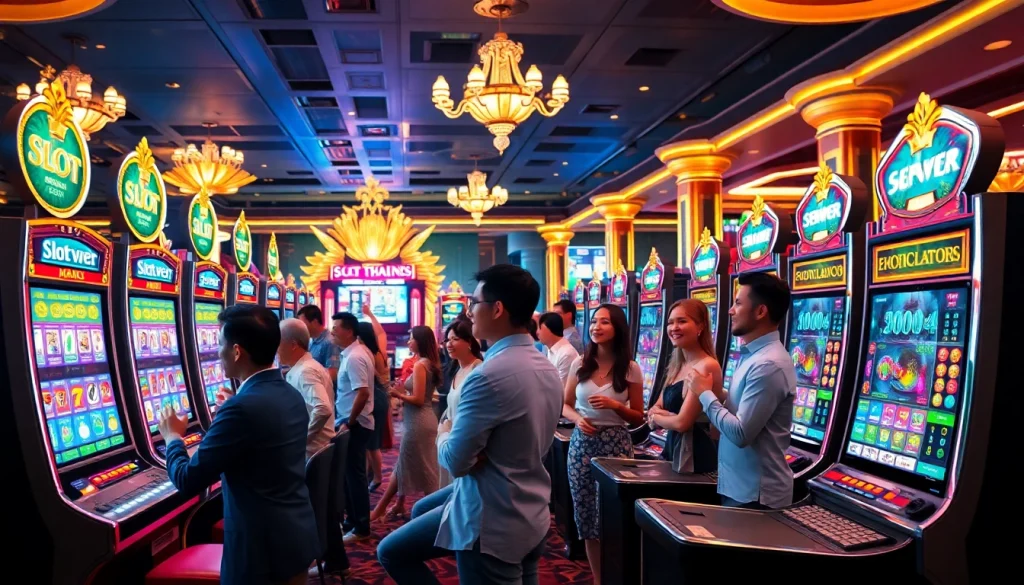 Para pemain menikmati atmosfer mendebarkan Slot Server Thailand di kasino yang meriah.