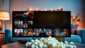 ดูหนังออนไลน์ บนหน้าจอภาพยนตร์ในห้องนั่งเล่นอบอุ่นที่มีบรรยากาศเชิญชวน