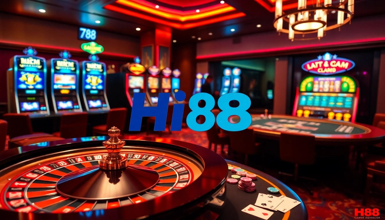 Experience excitement at Hi88 with vibrant casino games, roulette, and poker tables.