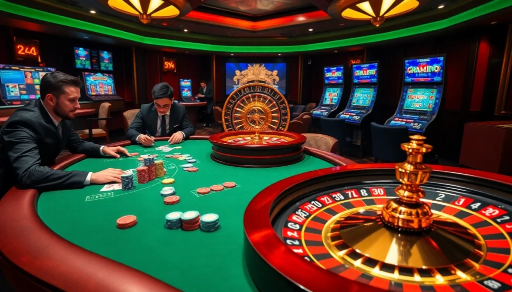 Des joueurs de poker professionnels captivants autour d'une table de jeu vibrante et luxueuse dans une atmosphère de meilleur casino en ligne.