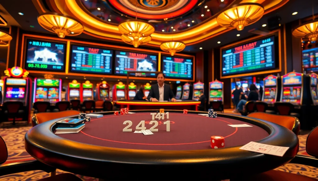 Engaging players at Tài xỉu md5 game table with colorful chips and professional atmosphere.