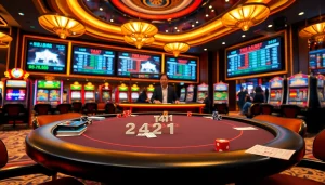 Engaging players at Tài xỉu md5 game table with colorful chips and professional atmosphere.