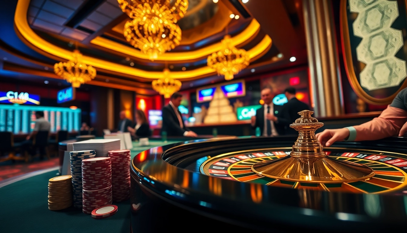 C168-themed gaming excitement at a luxurious casino with roulette and poker elements.