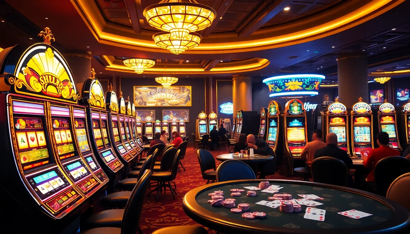 Excited players enjoying link slot gacor at vibrant casino slot machines