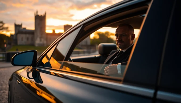 Professional chauffeur services Nottingham with a luxury sedan welcoming clients.