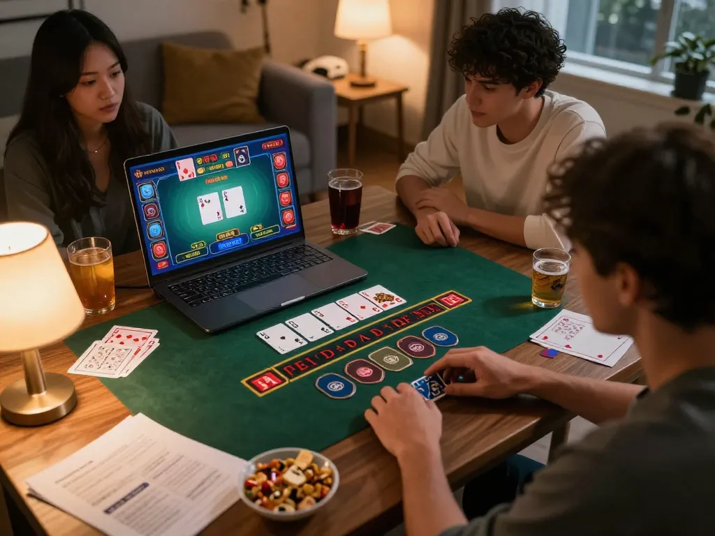 Engaging online blackjack gameplay on a laptop at home, showcasing thabet strategies in focus