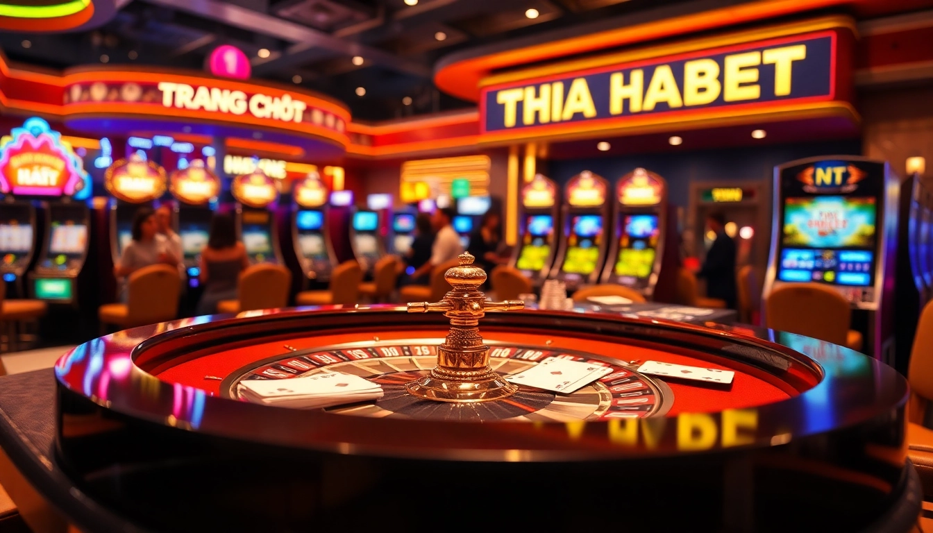 Experience the thrill of casino gaming at trang chủ thabet with vibrant roulette wheels and poker tables.