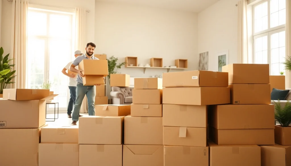Efficient canadian movers packing boxes in a bright living area, showcasing organizational skills.