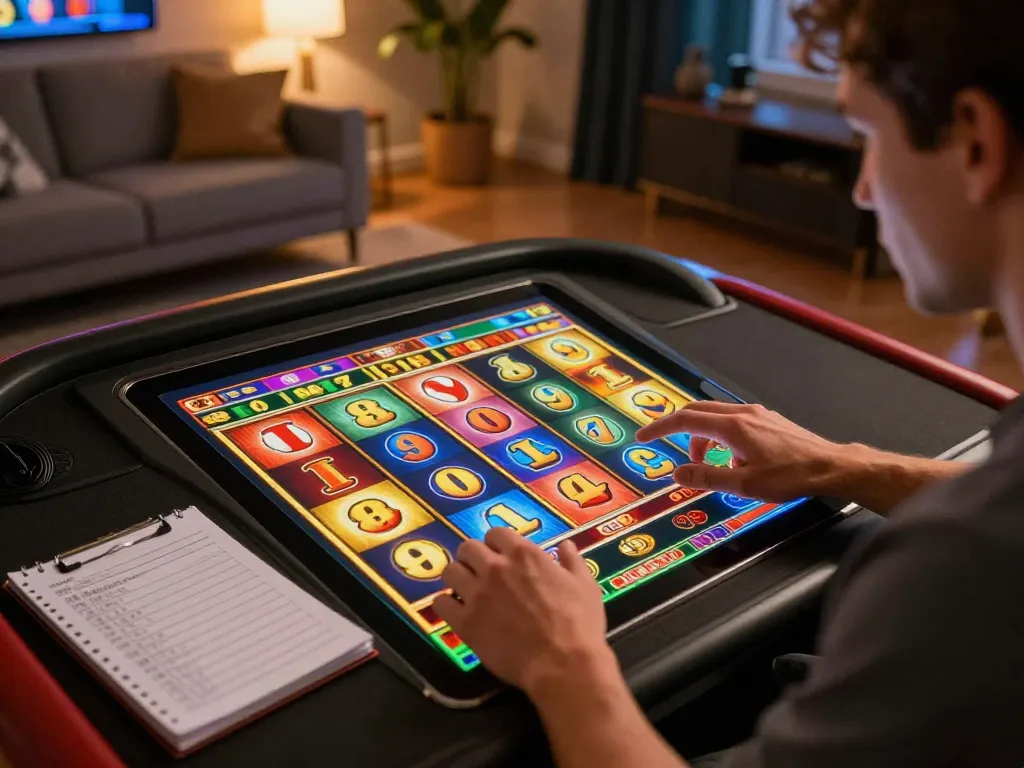 TG88 player enjoying exciting online slot game on tablet in cozy home environment