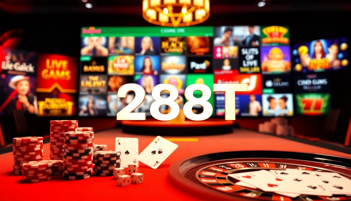 Experience the luxury of 288T with vibrant casino visuals, capturing online gambling excitement.