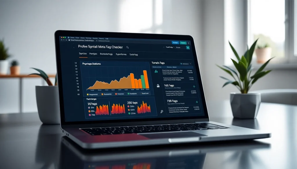 Analyze meta tags checker results on a modern laptop in a bright workspace.
