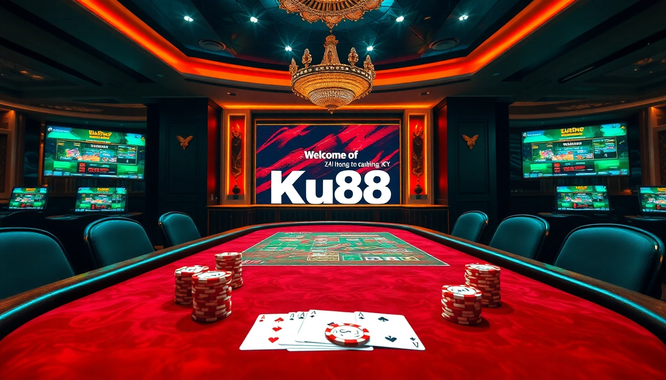 Engaging poker players enjoying the thrill of Link đăng ký Ku88 in a vibrant casino setting.