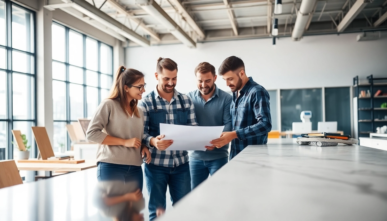 Implementing surfacing solutions with a professional team in a bright workspace.