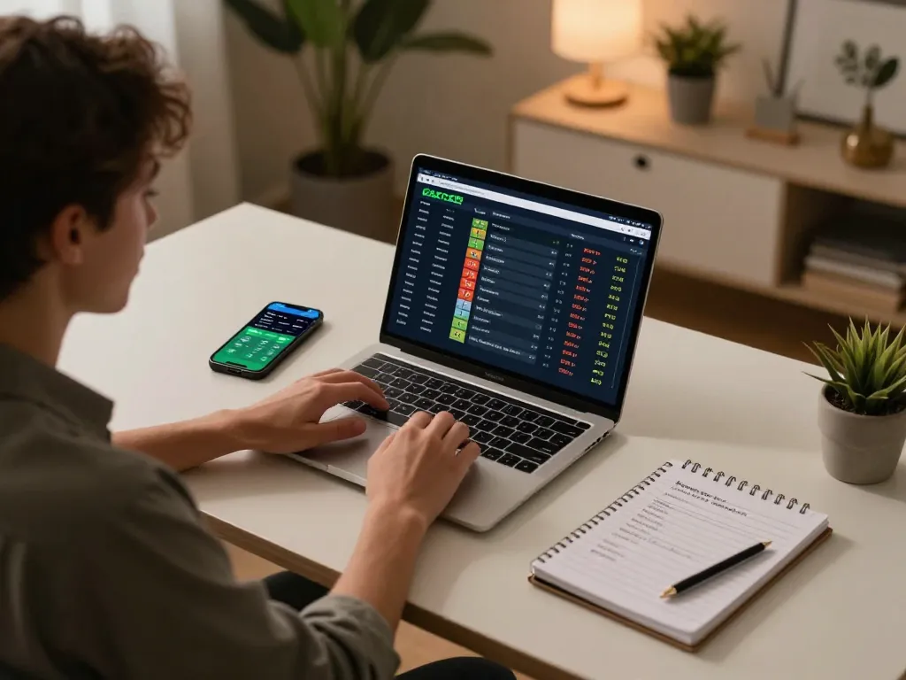 Betting setup for sbobet sports wagering with live odds displayed on a laptop and notes on bankroll.