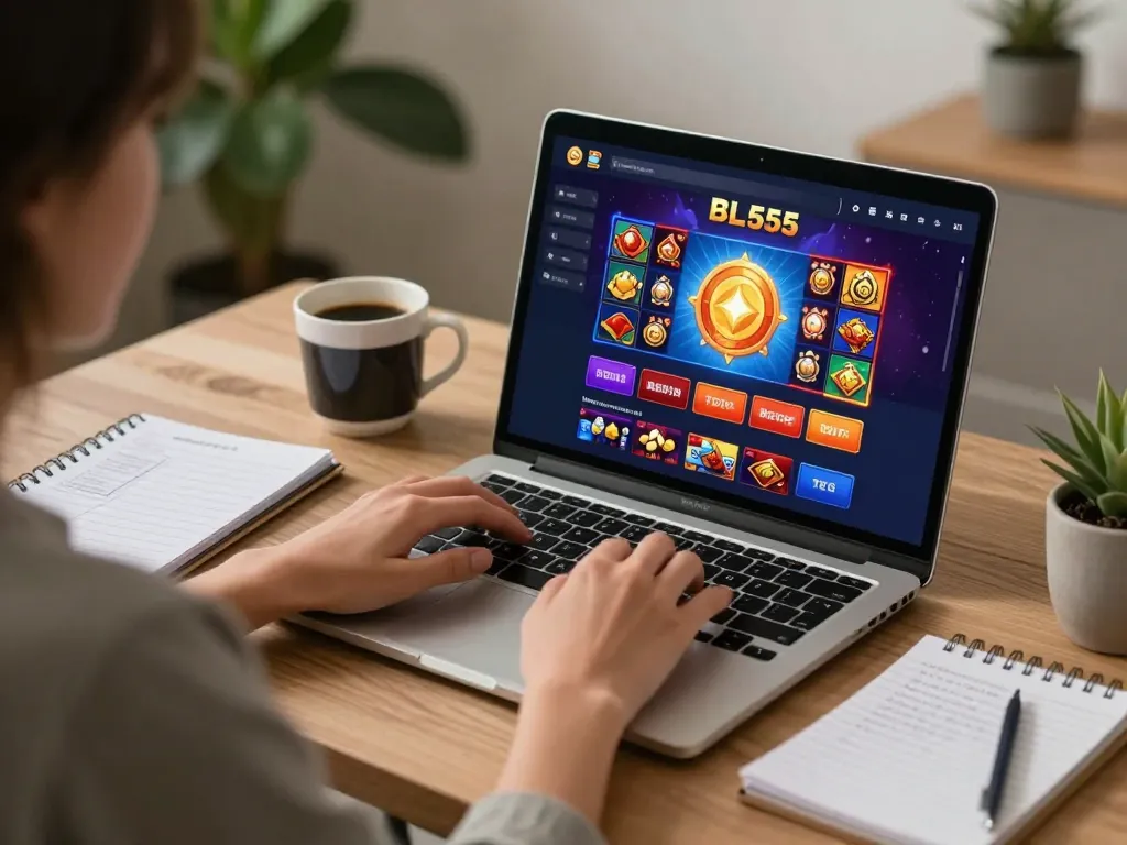 Player engaging with the BL555 casino app at home, demonstrating responsible online gambling.