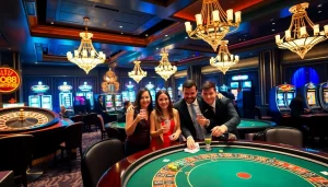 Players enjoying a thrilling game at GO88 casino featuring vibrant tables and slot machines.