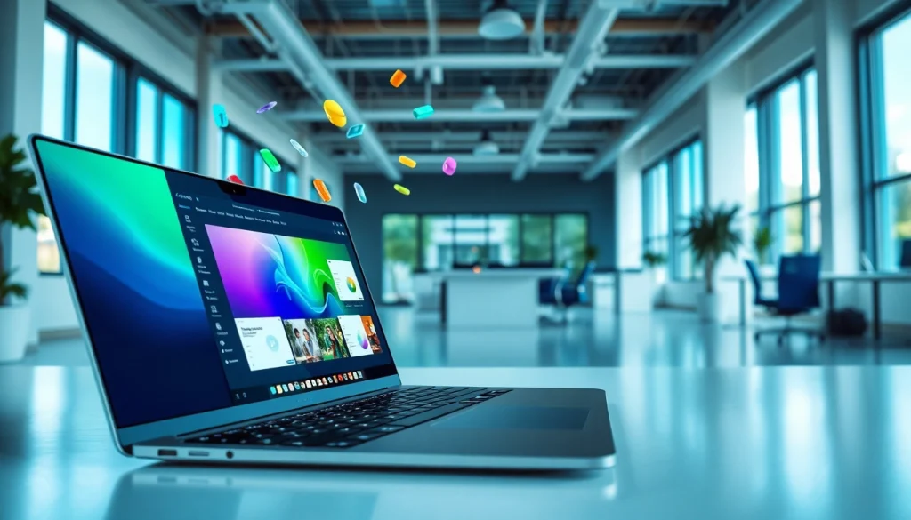 Klynt digital workspace with innovative design tools and a modern office setting.