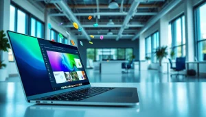 Klynt digital workspace with innovative design tools and a modern office setting.